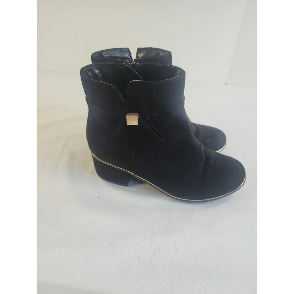 Place Kids Suede‎ Dress Boots Zipper Black With Gold Trim Size 1